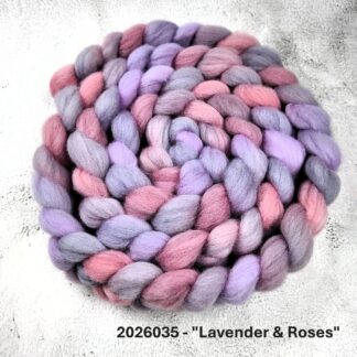 2026035- Hand Dyed Fine Merino Combed Top - "Lavender & Roses"