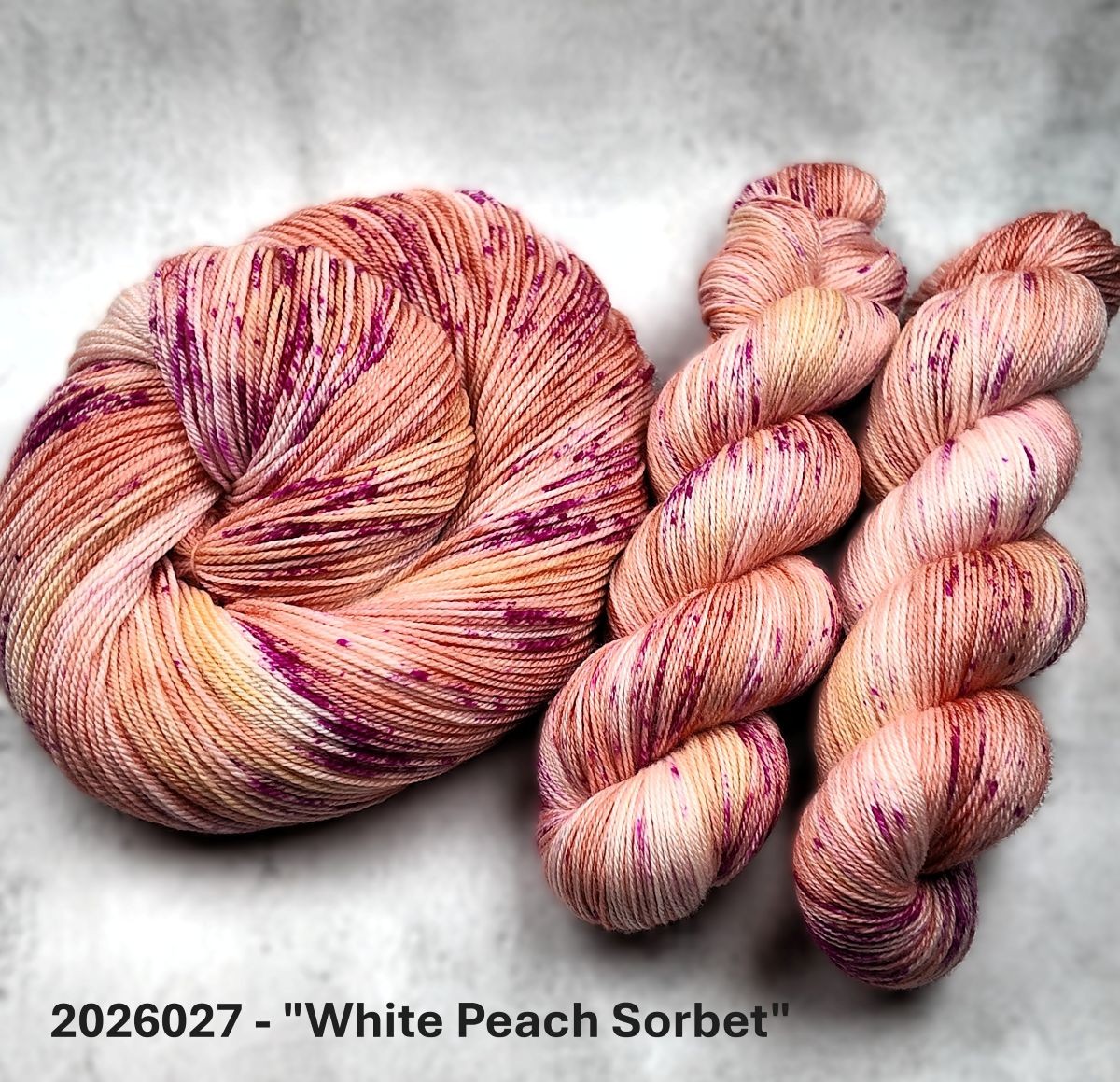 2026027 - 4 Ply Hand Dyed Sock Yarn - "White Peach Sorbet"