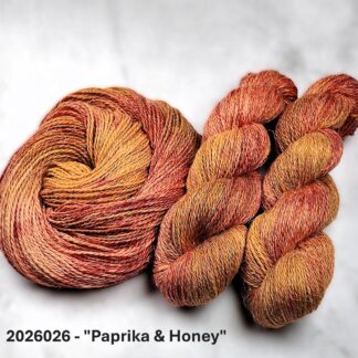 2026026 - 8 Ply Hand Dyed Merino & Hemp Yarn - "Paprika & Honey"