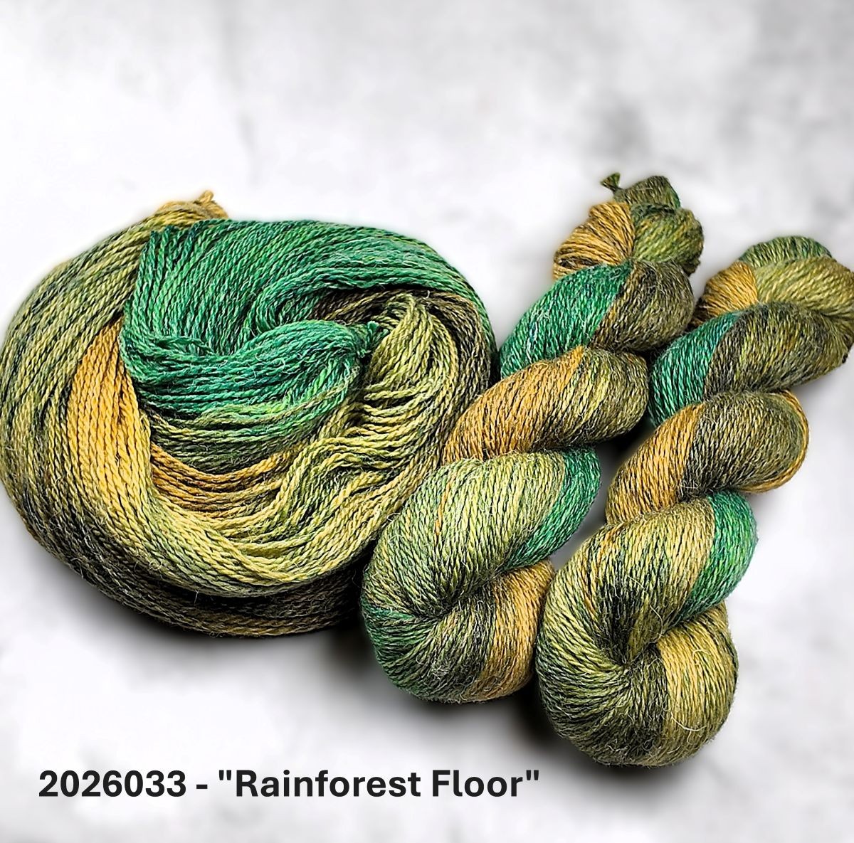 2026033 - 8 Ply Hand Dyed Merino & Hemp Yarn - "Rainforest Floor"