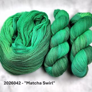 2026042 - 2 Ply Lace Hand Dyed Yarn - "Matcha Swirl"