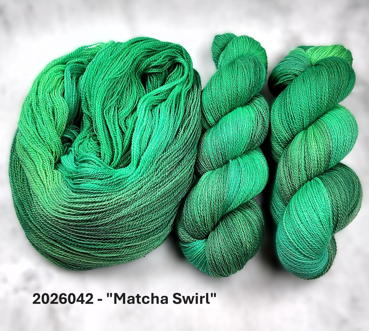 2026042 - 2 Ply Lace Hand Dyed Yarn - "Matcha Swirl"