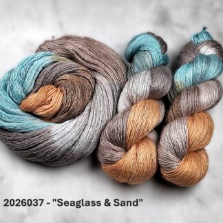 2026037 - 4 Ply Hand Dyed Merino Silk Yarn - "Seaglass & Sand"
